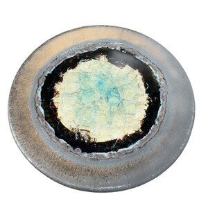 Hand Made Crystalline Pottery Round Wasabi Dipping Dish Plate Signed Crafted VTG